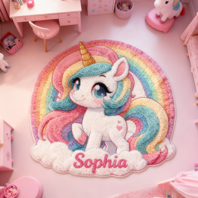 Personalized Rainbow Clouds and Dream Horse with Name Soft Rug Christmas Gift for Kids Rug Birthday Gifts for Kid