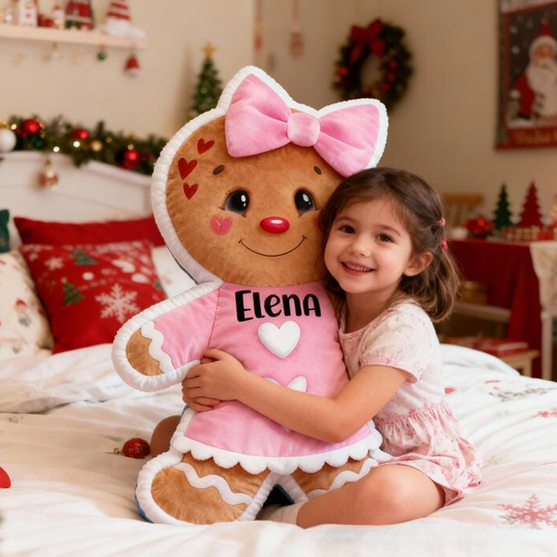 Personalized Cute Gingerbread Man with Name Graphic 3D Print Pillow Christmas Gift for Kids or Baby Birthday Gifts