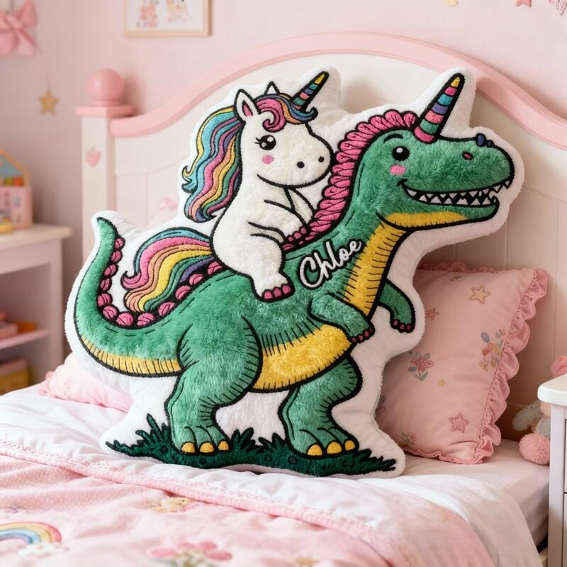 Personalized Cute Horse and Dinosaur with Name Graphic 3D Print Pillow Christmas Gift for Kids or Baby Birthday Gifts