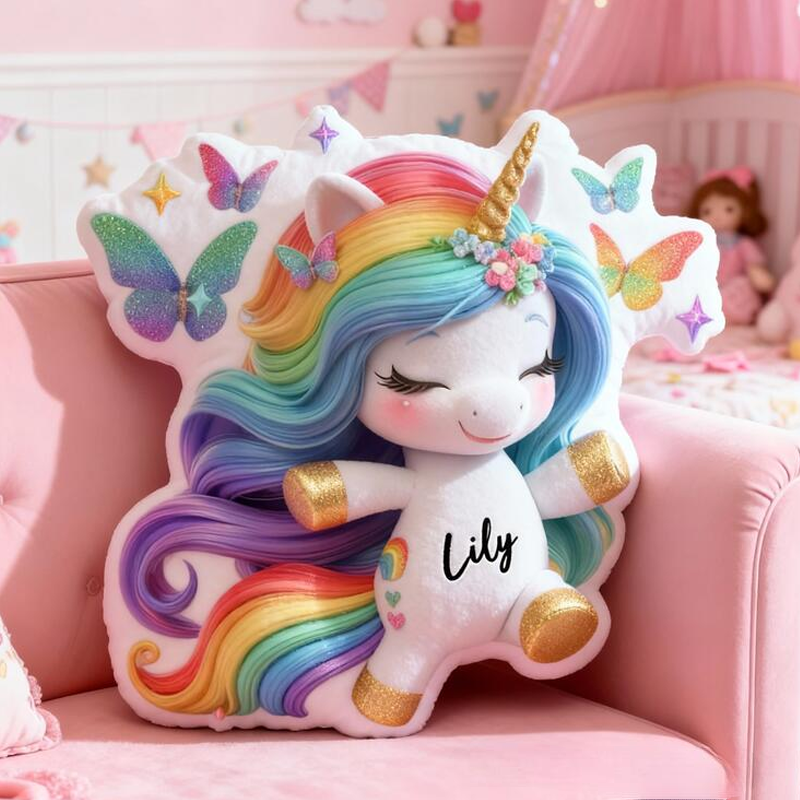 Personalized Pink Butterflies and Horse with Name Graphic 3D Print Pillow Christmas Gift for Kids or Baby Birthday Gifts