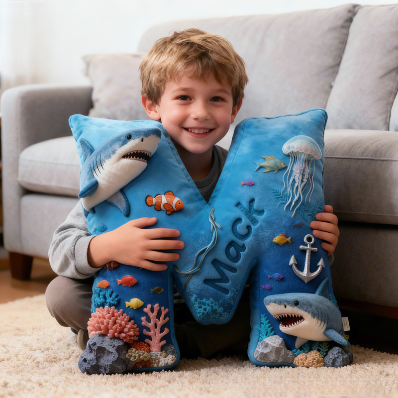 Personalized Ocean World with Name Graphic 3D Print Pillow Christmas Gift for Kids or Baby Birthday Gifts
