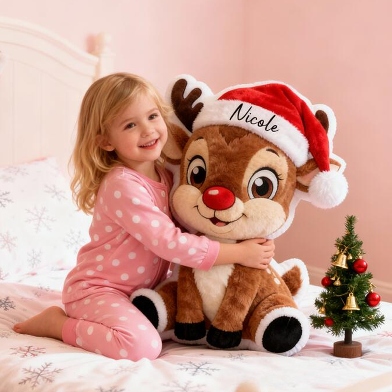 Personalized Cute Deer with Name Graphic 3D Print Pillow Christmas Gift for Kids or Baby Birthday Gifts