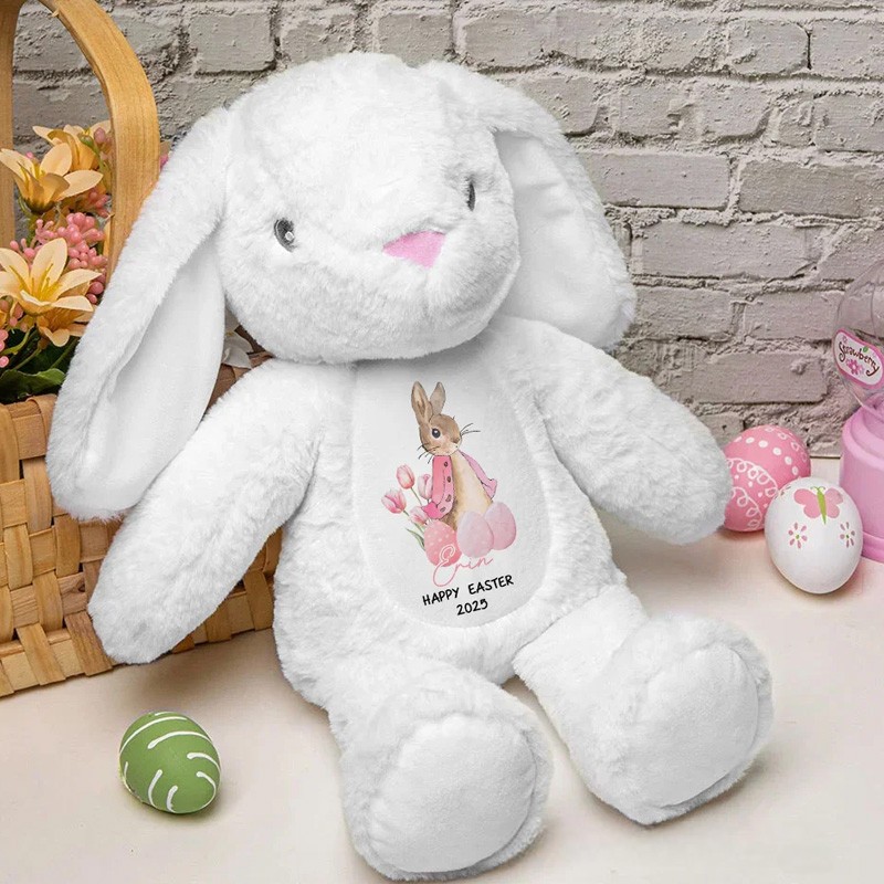Personalized Peter Rabbit Easter Eggs Cute Bunny Plush Stuffed Animal Toy with Name and Year First Easter Holiday Baby Shower Gift for Kids