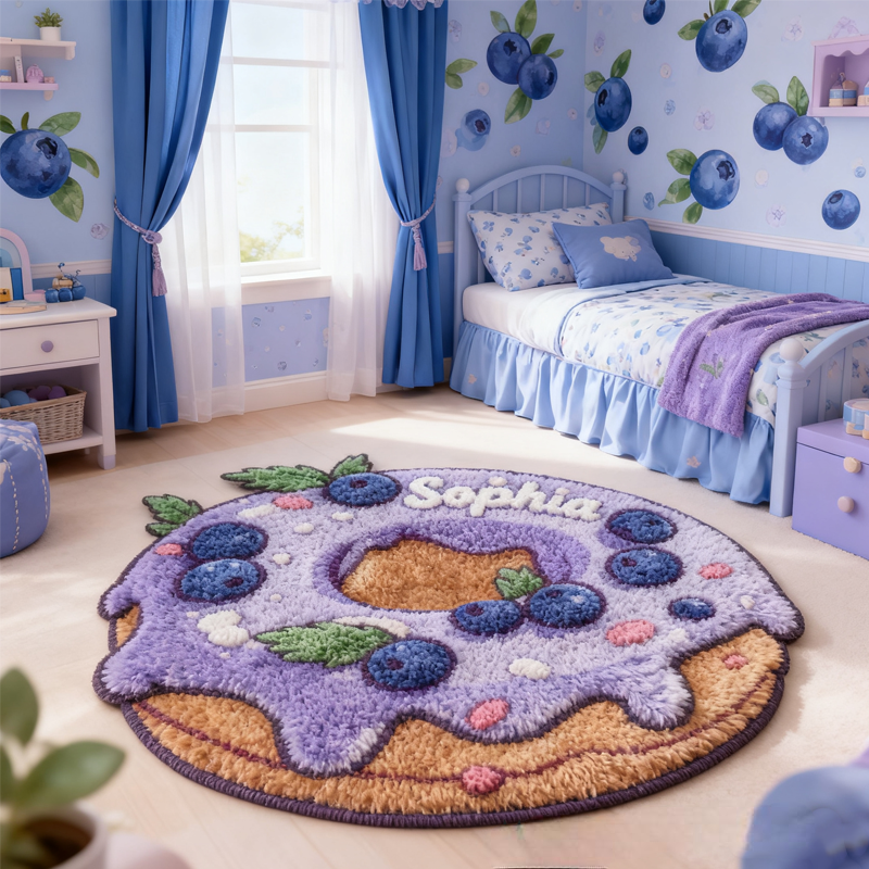 Personalized Cute Blueberry Donuts with Name Soft Rug Christmas Gift for Kids Rug Birthday Gifts for Kid