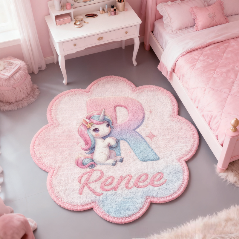 Personalized Cute Pink Horse with Name Soft Rug Christmas Gift for Kids Rug Birthday Gifts for Kid