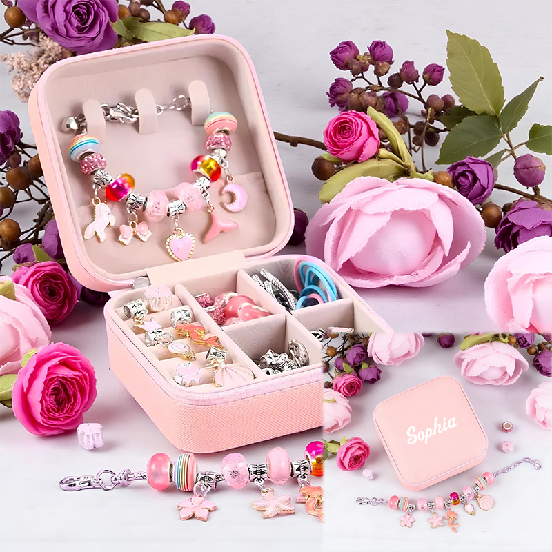Personalized Jewelry DIY Kit for Kids Custom Name Jewelry Box,Bracelet and Necklace Making Set Bracelet Making Kit for Girls 68 Pcs DIY Jewelry Set