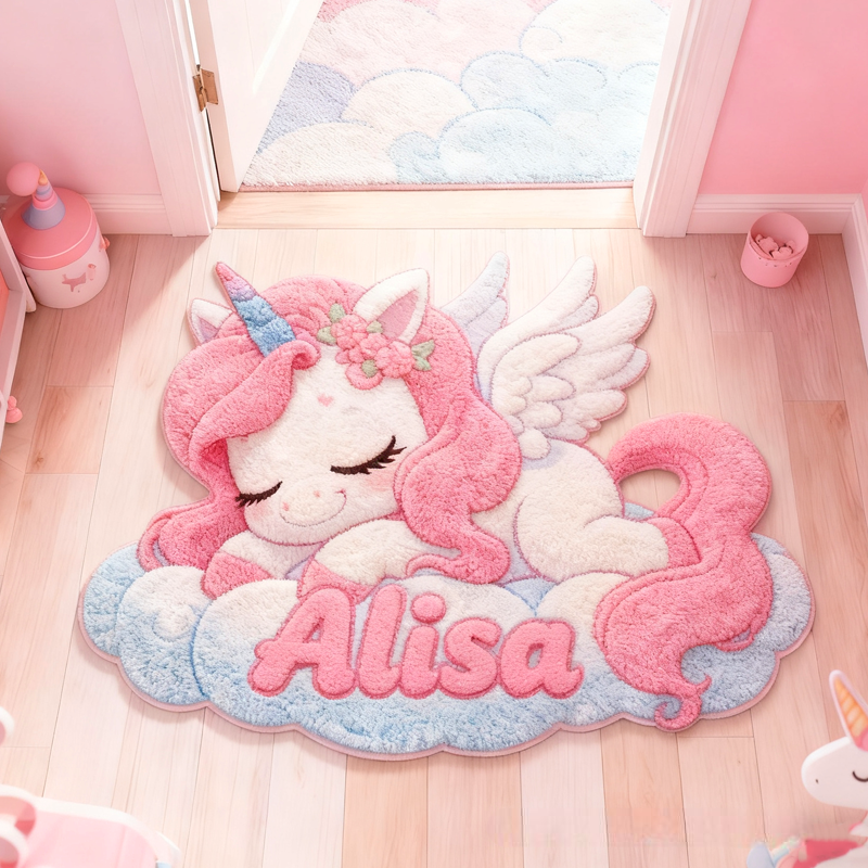 Personalized Cartoon Dream Horse with Name Soft Rug Christmas Gift for Kids Rug Birthday Gifts for Kids