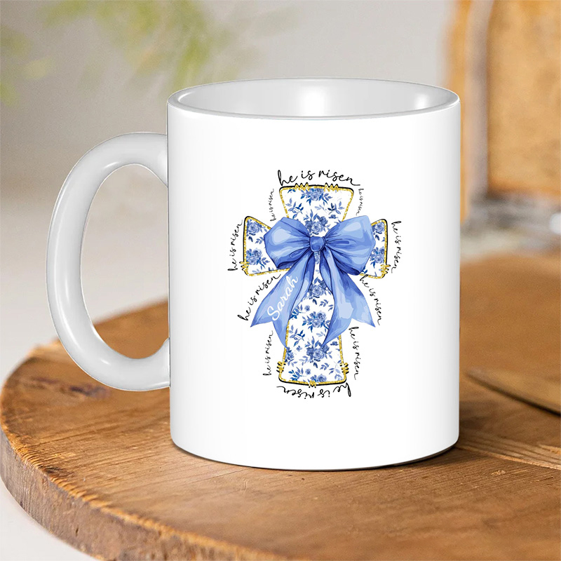 Personalized He Is Risen Bible Verse Jesus Ceramic Mug with Name Christmas Gift for Christians Birthday Gift for Christians