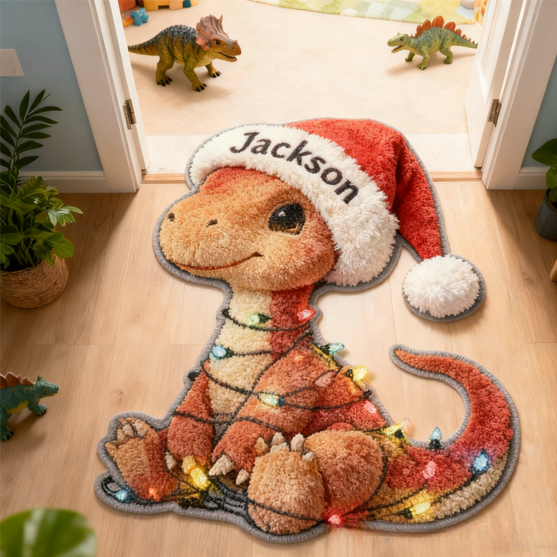 Personalized Cute Christmas Dinosaur with Name Soft Rug Christmas Gift for Kids Rug Birthday Gifts for Kids