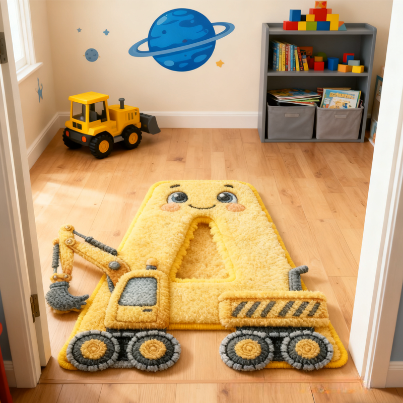 Personalized Cute Excavator with Name Soft Rug Carpet Christmas Gift for Kids Rug Birthday Gifts for Kids
