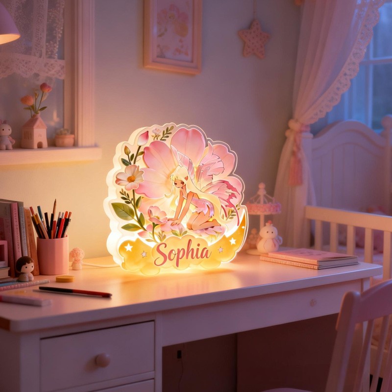 Personalized Unique Custom Name Beautiful Flower Garden Style Romantic Room Decoration Acrylic LED Night Light