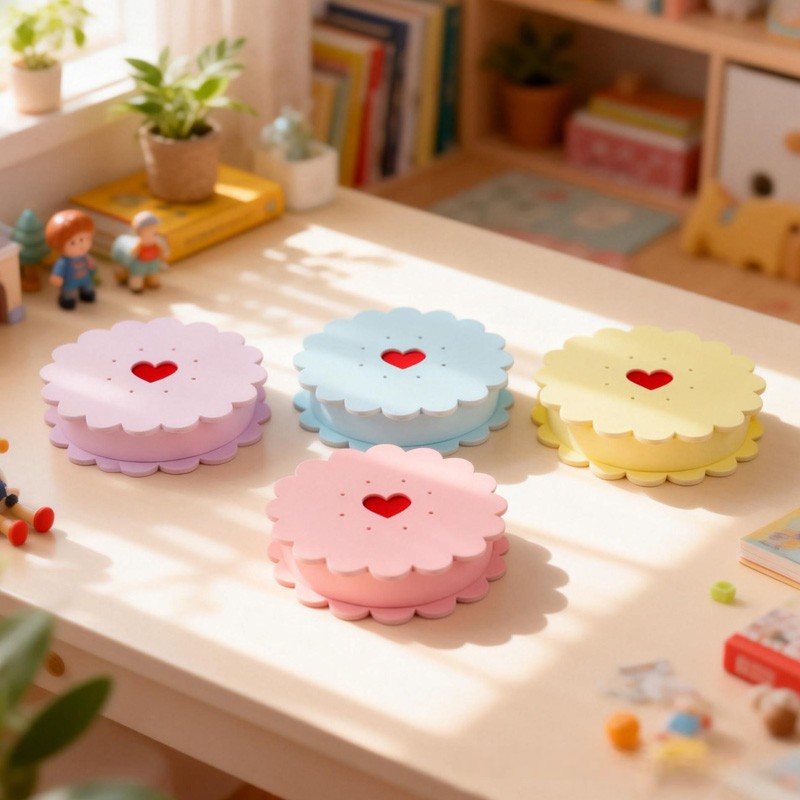 Adorable Heart Detail Macaron Shaped 3D Printed Storage Box Perfect for Candy Jewelry and Small Gifts