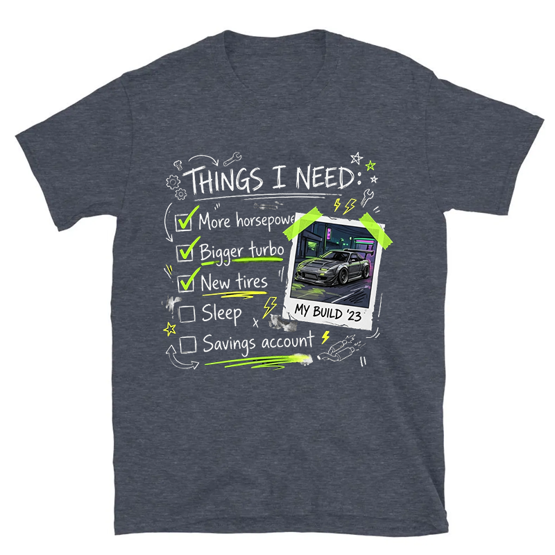 Personalized Car Build Checklist T-Shirt Upload Your Car Photo Personalized Tuner Tee, Funny Car Guy Gift More Horsepower