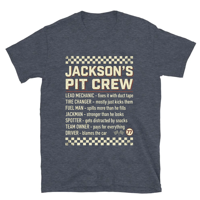 Personalized Pit Crew Racing T-Shirt, Funny Race Team Gift for Motorsport Fans Dad