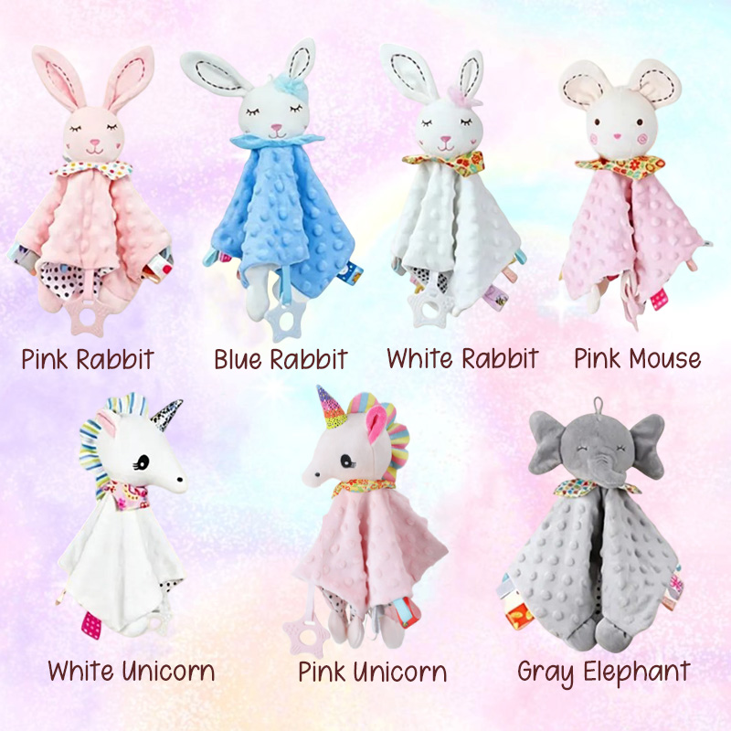 Personalized Embroidered Name Lovey Blanket Themed Cozy Sleep And Comfort Design Soft Pink Minky Dots Custom Name Baby Security Snuggle Toy Crinkle Sensory Security Toy