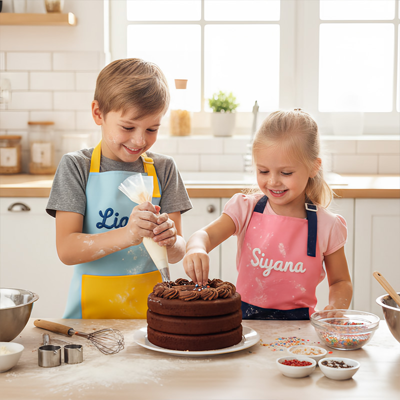 Personalized Kids Themed Color Block Design Adjustable Cooking Baking Art Craft Apron With Name