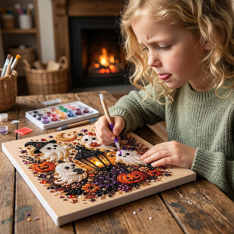 Halloween Ghost Pearl Art DIY Kit Spooky Cute 3D Diamond Art Painting Crafts for Kids DIY Fall Home Decor Wall Arts