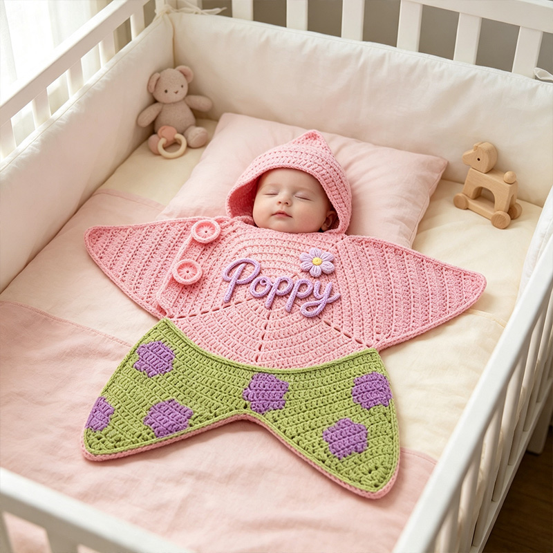 Personalized Newborn Star Print Knitted Baby Swaddle Sleep Sack  