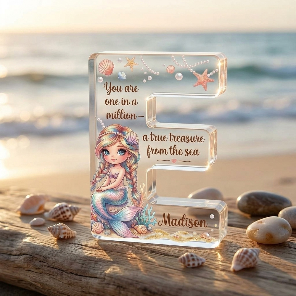 Personalized Mermaid Initial Acrylic Plaque You Are One In A Million True Treasure From The Sea Cute Ocean Baby Girl Gift Nursery Decor