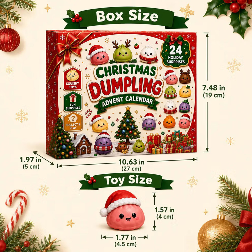 Personalized Christmas Dumpling Advent Calendar Squishy Toy Countdown Box Cute Kawaii Collectible Holiday Gift For Kids Toddlers Families
