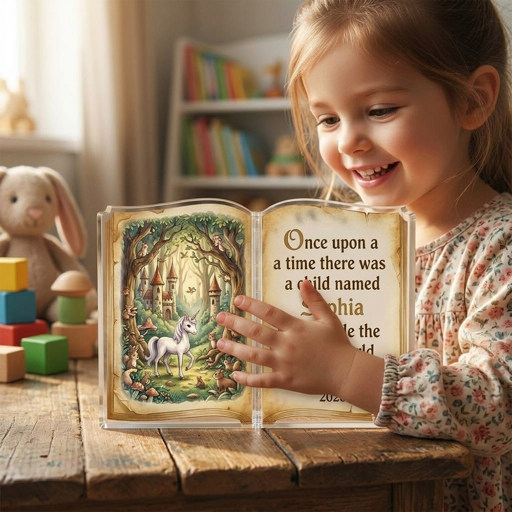 Personalized Fairy Tale Book Acrylic Plaque Custom Child Name Once Upon A Time Story Gift For Kids Bedroom Nursery Decor Magical Keepsake