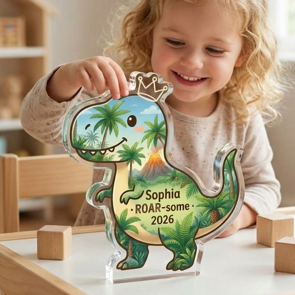 Personalized Dinosaur Acrylic Plaque Custom Name Roar Quote Kids Room