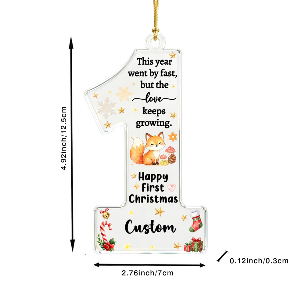 Personalized Name Happy First Christmas Cartoon Animal Number 1 Shape Acrylic Ornament Holiday Tree Hanging Decor Christmas Gift for Newborns
