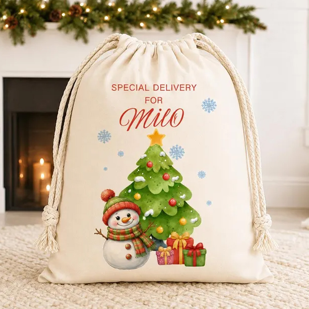 Personalized Christmas Tree Snowman Gift Sack Custom Name Large Santa Bag Reusable Holiday Present Storage Kids Christmas Bag