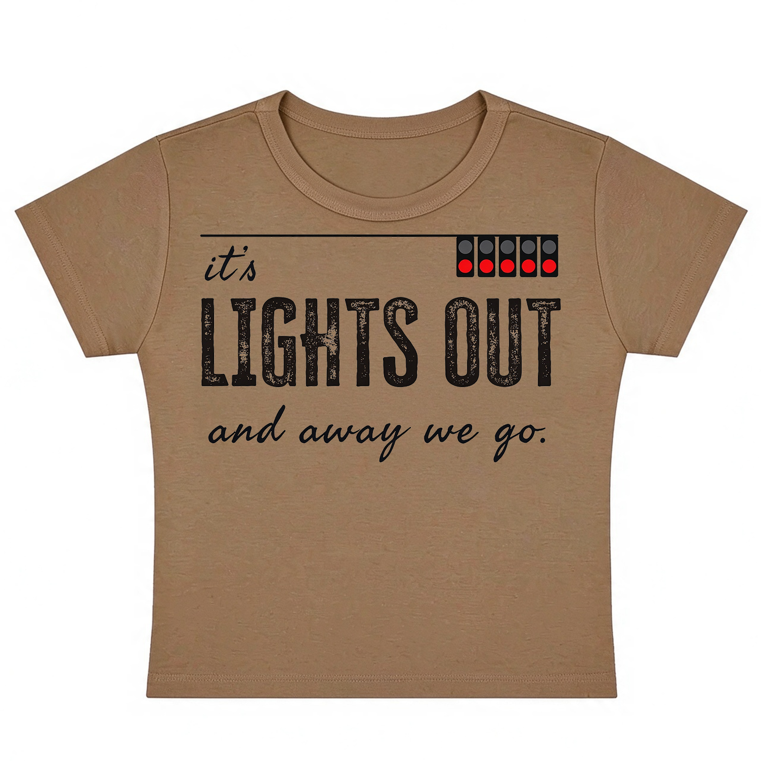 F1 It's Lights Out And Away We Go Baby Tee, Formula 1 Intro Quote Cropped T-shirt, Women’s Racing Crop Top, F1 Fan Gift