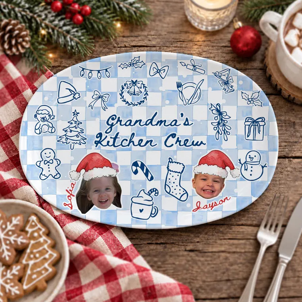 Custom Photo Grandma Christmas Platter Personalized Grandma's Cookie Tasting Crew Plate Xmas Gifts for Mom