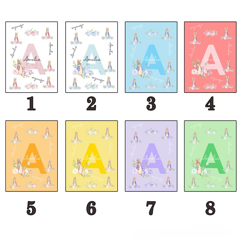 Personalized Name Peter Rabbit Bunny Alphabet Receiving Blanket with Hat Swaddle Hat Set for Baby Girl Boy Birthday Baby Shower Easter Gift for Newborns