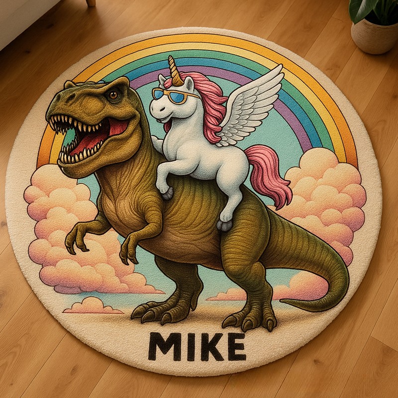 Personalized Dinosaur Monster Truck Custom Name Soft Decorative Gift Adventure Style Cozy Bedroom Fun Playtime Explorer Boy Room Creative Carpet Rug for Kids