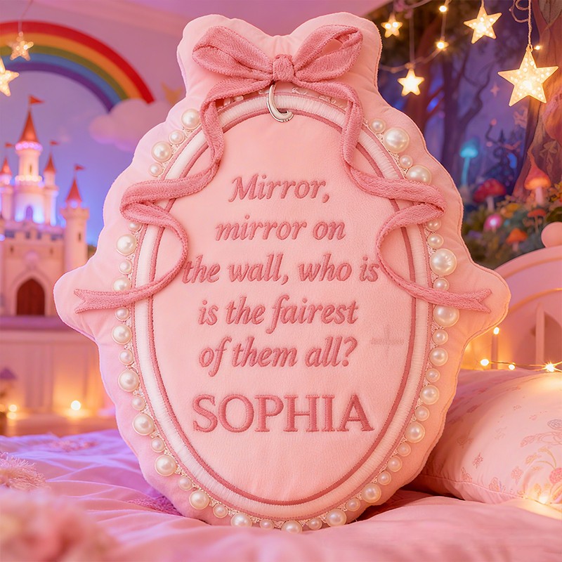 Personalized Princess Mirror Shape Custom Name Soft Decorative Gift Fairytale Princess Style Elegant Nursery Room Charming Quote Graphic 3D Print Pillow