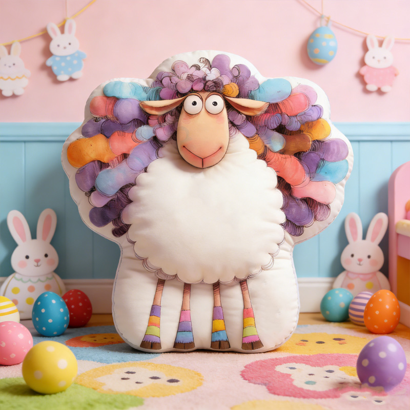 Personalized Funny Sheep Cartoon Farm Animal Custom Name Kids Room Decor Plush Cushion Easter Gift Nursery Accent Graphic 3D Print Pillow