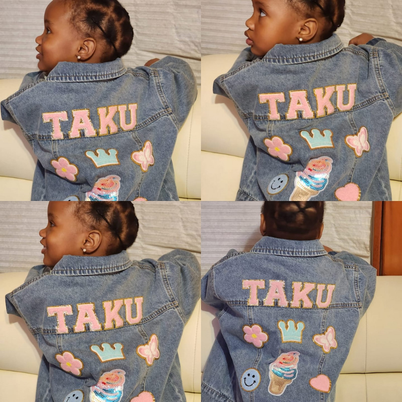 Personalized Rainbow Dream Horse Smiley Butterfly Lightning Patch Custom Name Colorful Fun Style Kid Denim Jacket