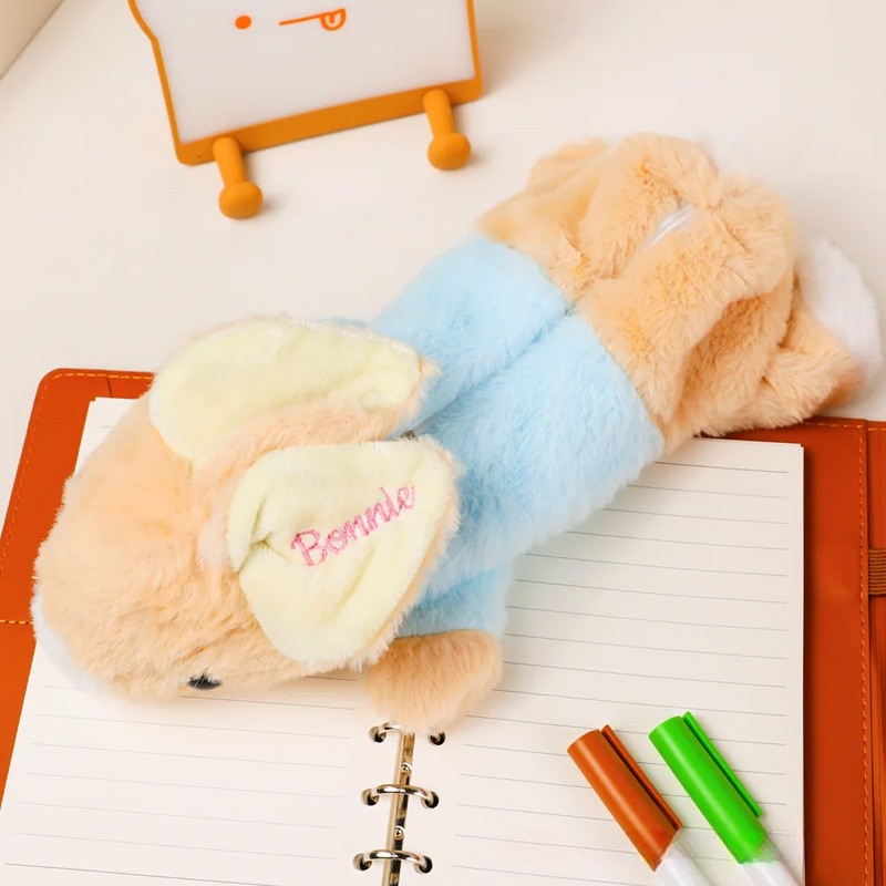 Personalized Bunny Rabbit Plush Pencil Bag with Embroidered Name School Stationery Christmas Back to School Easter Gift for Kids