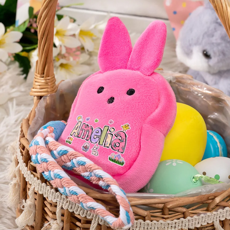 Personalized Macaron Color Cute Bunny Plush Coin Purse Wallet with Name and Wrist Strap Easter Basket Stuffers Easter Party Favor Gift for Kids