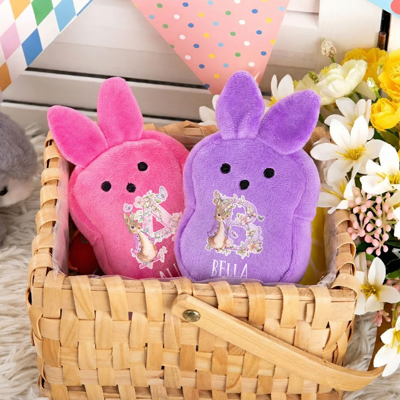 Personalized Mini Cute Peter Rabbit Flower Butterfly Initial Plush Wallet Coin Purse with Name Easter Birthday Gift for Kids