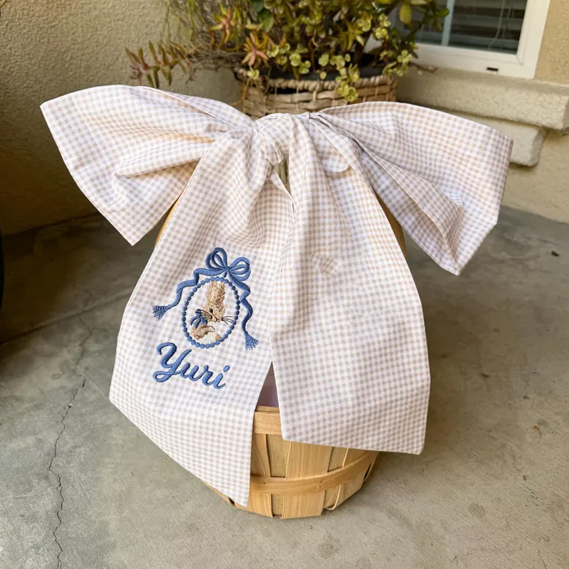 Personalized Embroidered Custom Name Classic Check Ribbon Home Entry Decoration Wreath Sash