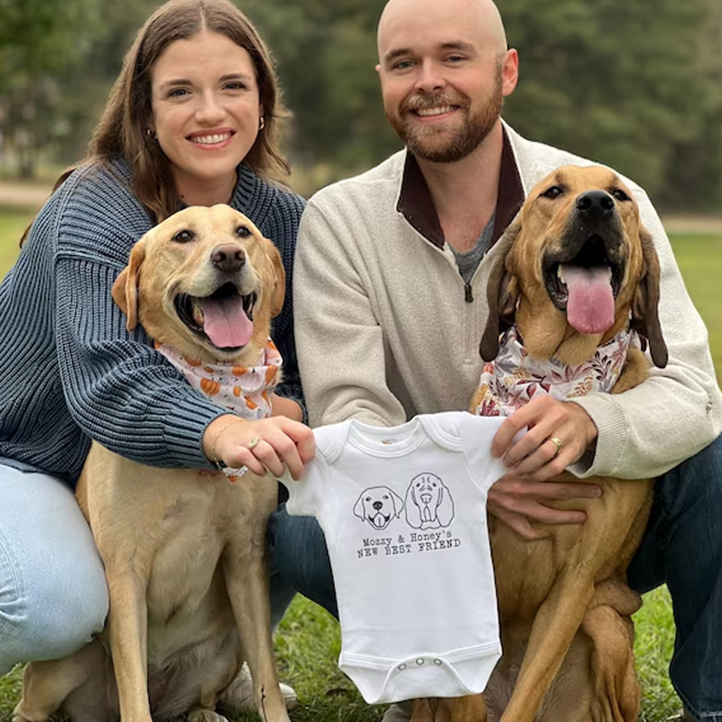 Personalized Pet Photo Best Friends Theme Custom Face and Name Puppy Outline Unique Family Outfit Baby Bodysuit