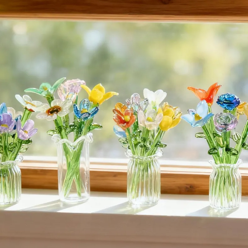 Handmade Glass Flower Bouquet Gift Eternal Bloom Home Office Decoration Friendship Keepsake Mother's Day Gift