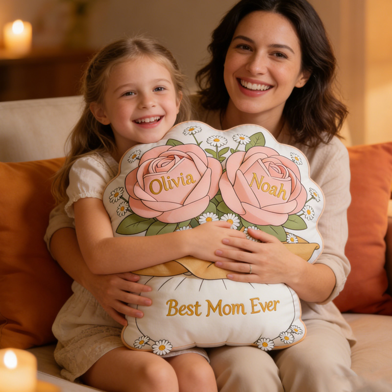 Personalized Rose Flower Best Mom Ever Gift Mothers Day Home Decor Cozy Cushion 3D Print Pillow Mother's Day Gift