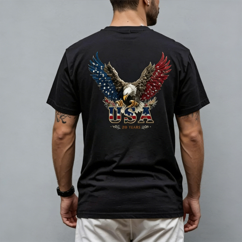 Vintage American Eagle USA Flag Graphic Patriotic Freedom Spirit Casual Independence Celebration T Shirt
