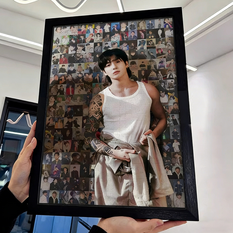  Kpop Collage Unique Wall Art Puzzle Handmade Creative Gift Home Decoration Aesthetic Puzzle with Picture Frame