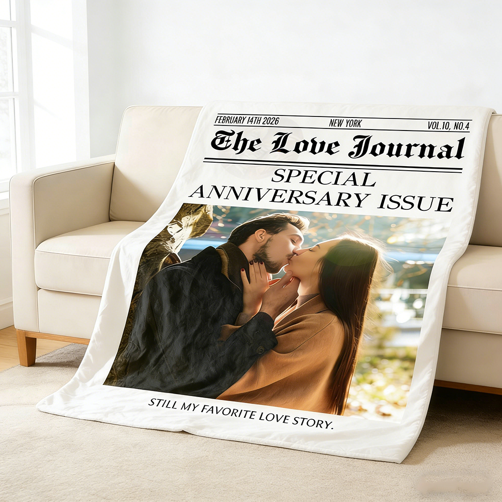 Personalized Couple Photo Newspaper Style Blanket Personalized Anniversary Love Journal Throw Blanket For Valentines Day Wedding Gifts