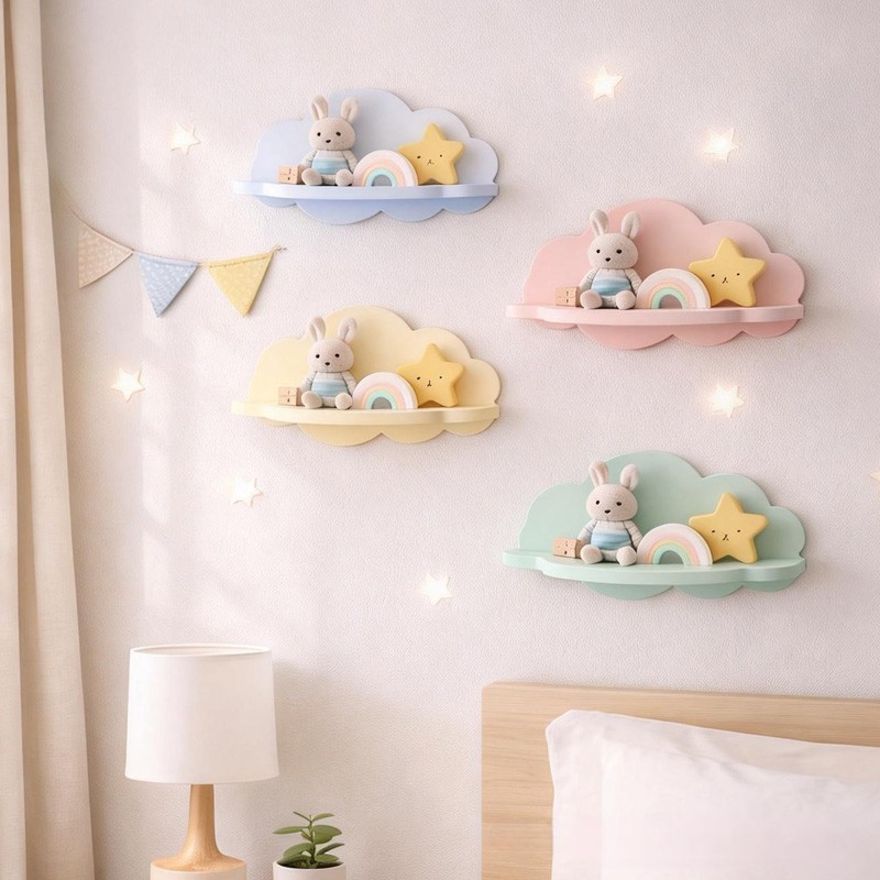 Adorable Cloud Shaped Wall Mounted Shelves Creative 3D Printed Nursery Organizer Perfect for Kids Room Toy Display and Home Decor