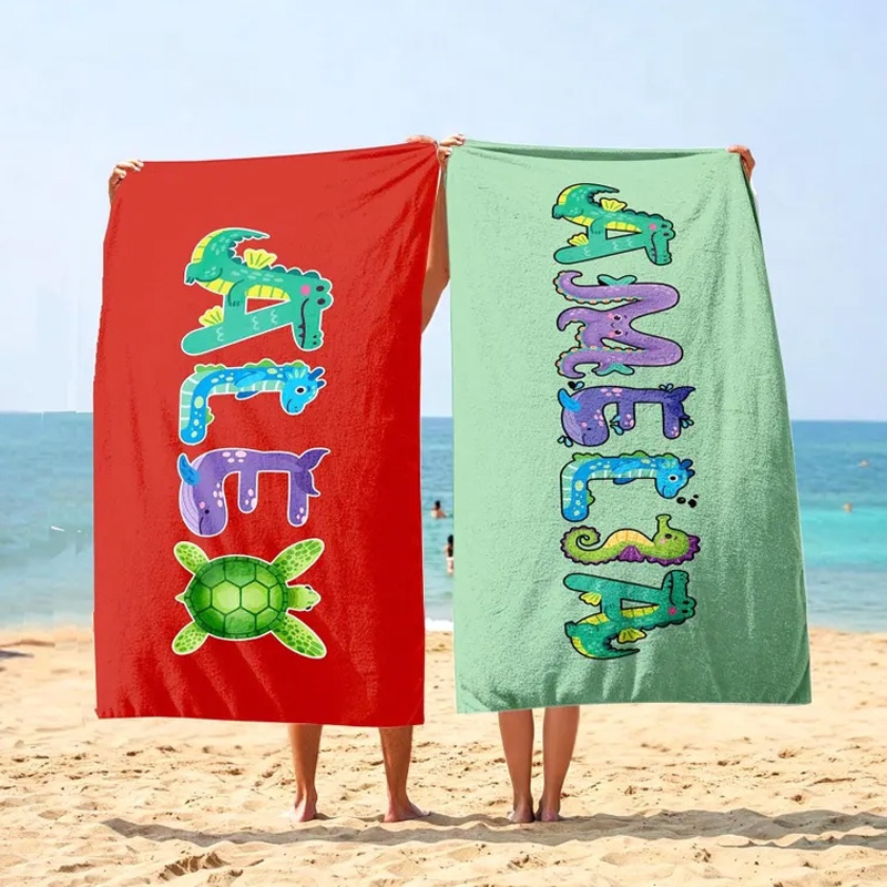 Personalized Name Beach Towel Custom Colorful Letters Pink Background Summer Pool Gift for Kids and Adults