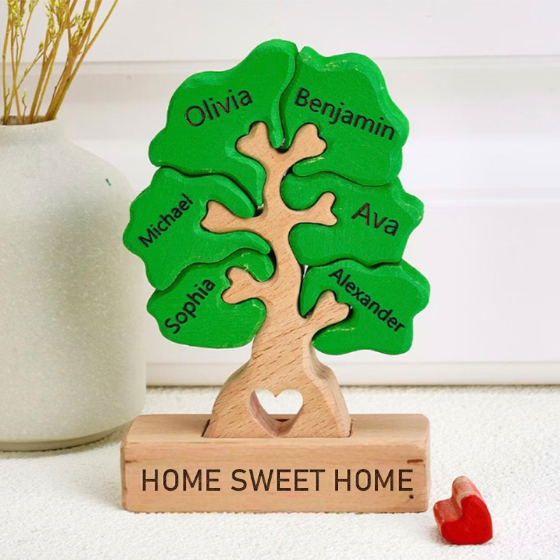 Personalized Family Tree Puzzle Wooden Home Sweet Home Decor Unique Housewarming Gift Custom Family Keepsake for New Home Living Room Decoration