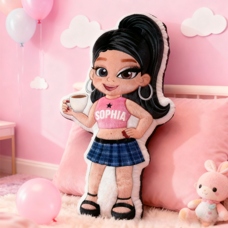 Personalized Y2K Girl with Name Graphic 3D Print Pillow Christmas Gift for Kids Birthday Gift