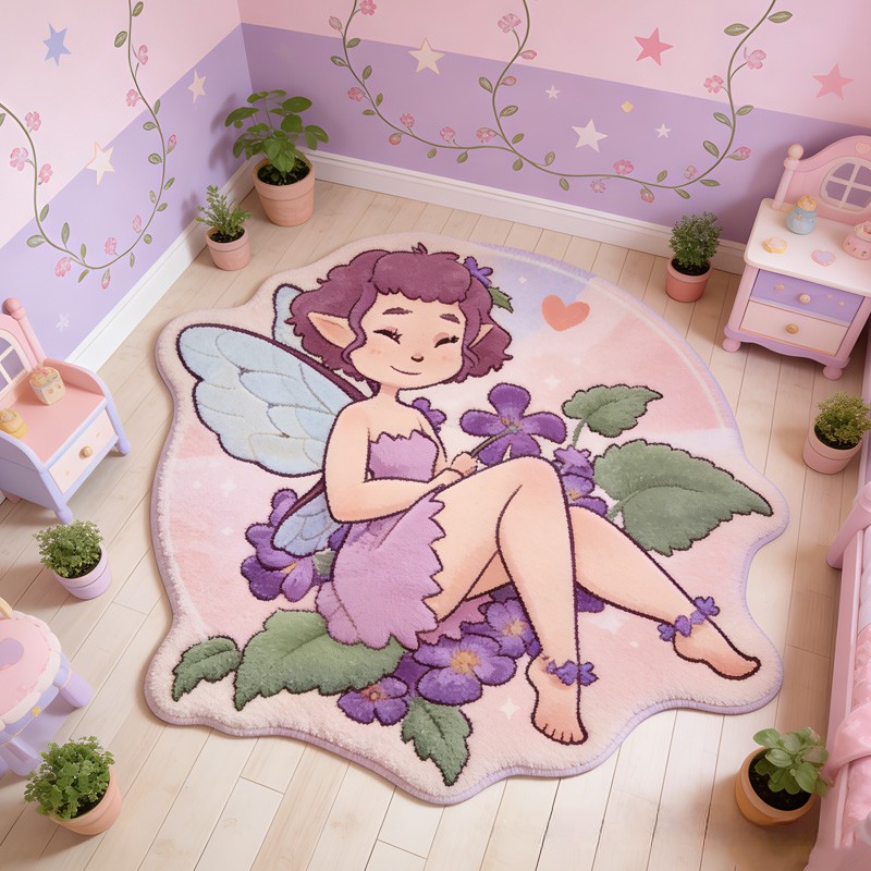 Personalized Magical Fairy Theme Custom Name Yellow Dress Cute Nature Style Carpet Rug for Kids